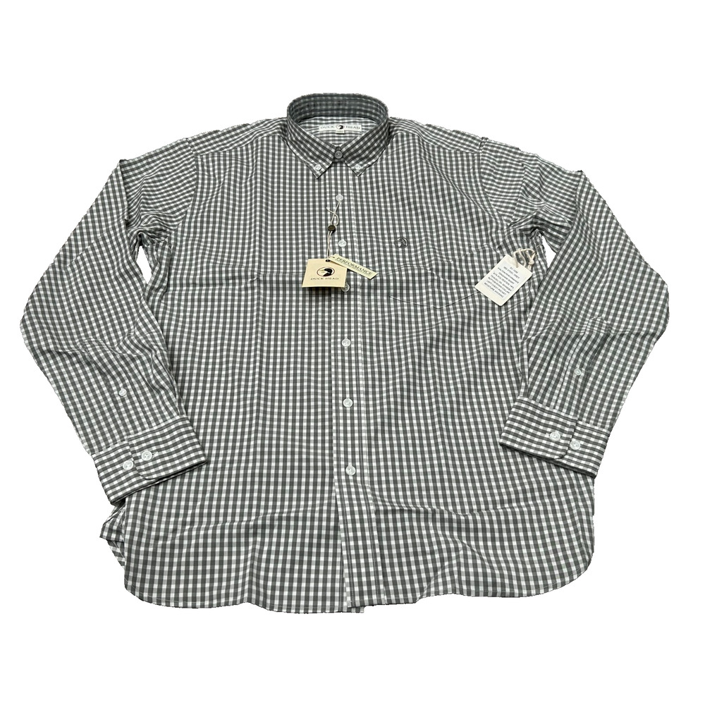 Duck Head Mens Steel Grey Walton Gingham Performance Button Down Shirt M D1-1039